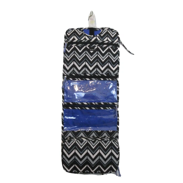 Vera Bradley Hanging Travel Cosmetic Organizer Gray Black Chevron Zigzag Print