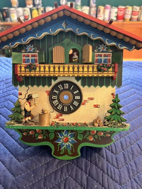 Black Forest Hand Painted Vintage Woodchopper Cuckoo Clock Box