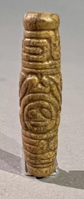 Taino. Stone Bead With 2 Incised Frog Men On Opposite Sides. PreColumbian.