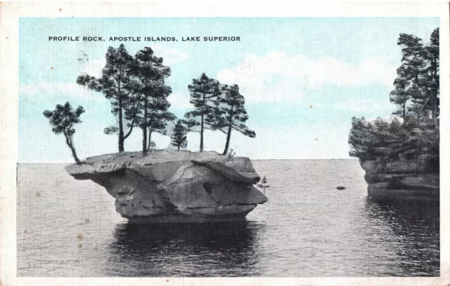 Vintage Postcard Profile Rock Apostle Islands Lake Superior Michigan Mailed 1938