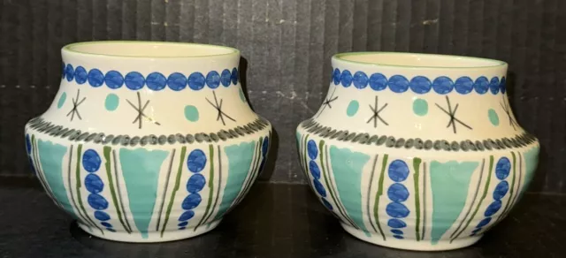 Pair 2 RETIRED RARE Anthropologie Handpainted Ceramic Coffee Mug Cup Blue 3