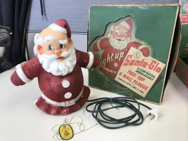 Vintage GloLite SANTA GLO BOX Christmas Tree-top Lamp Light Works Blow mold