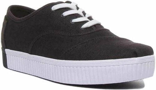 TOMS Cordones Lacet Cupsole Décontracté Toile en Noir Blanc Taille UK 3 - 8