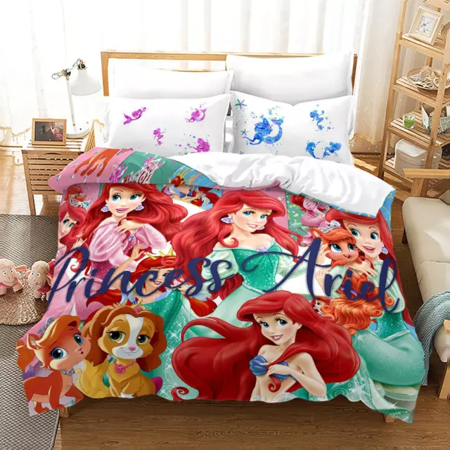 2/3Pcs Grils Bedding Set Mermaid Princess Ariel Quilt Duvet Cover Single Size UK