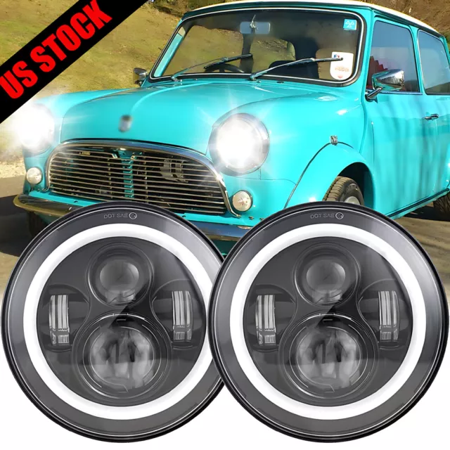 7 in Round LED Headlights Hi/Lo Beam DRL  Fit for Classic Mini Austin Rover