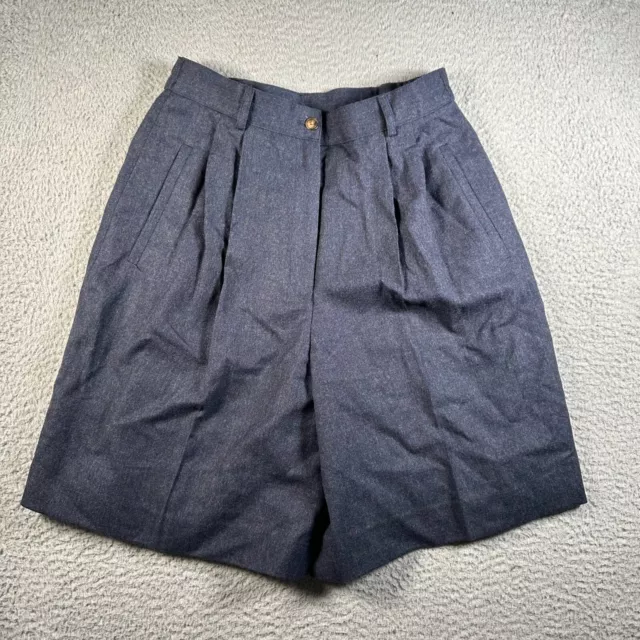 Vintage David Brooks Shorts Womens 8 Navy Blue Bermuda Pleated USA Made