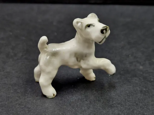 Miniature Porcelain Fox Terrier Figurine Gray White