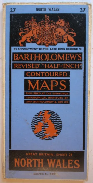 Bartholomew's Half Inch Contoured Map Sheet 27 North Wales On Cloth 1950