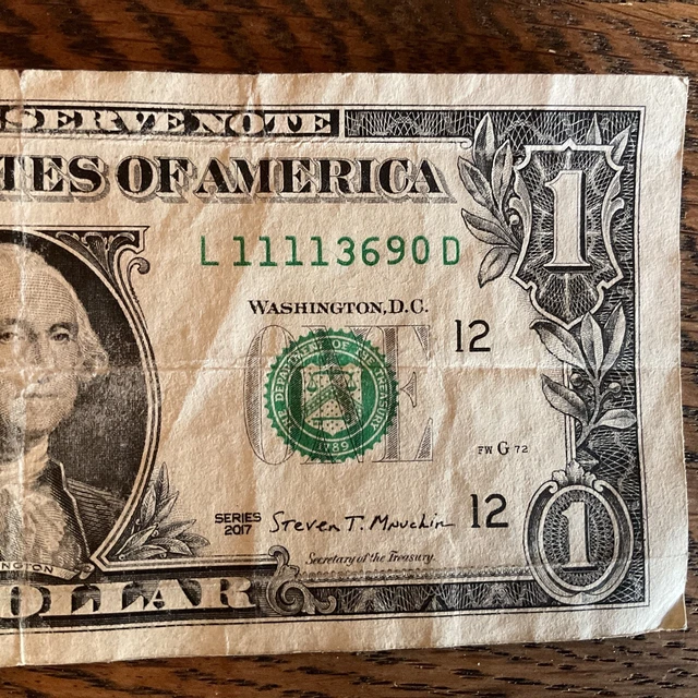 US $1 ONE DOLLAR BILL Fancy #, 4 of a kind In a row 1s