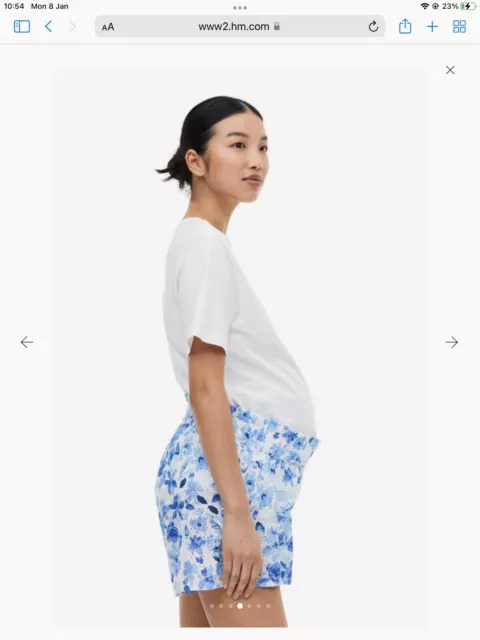 NWT H&M Mama Blue/White Cotton Broderie Anglaise Floral Maternity  Shorts Size S
