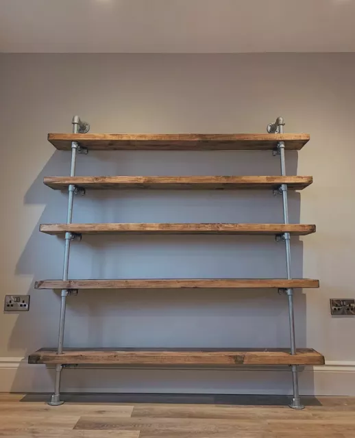 Industrial Bookcase, Scaffold Board Steel Tube Shelf Unit Reclaimed Rustic Wood