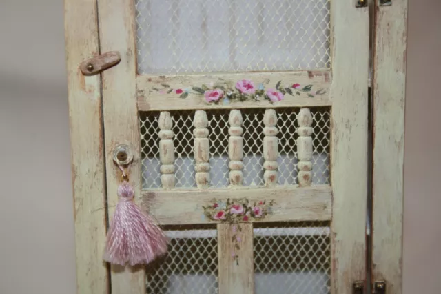 Miniature Dollhouse Handpainted Cabinet w Pink Roses Bedroom/Playroom 1:12