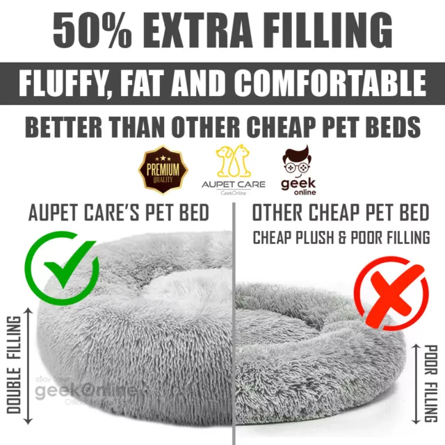 Dog Cat Pet Calming Bed Warm Soft Plush Round Nest Comfy Sleeping Kennel Cave AU 2