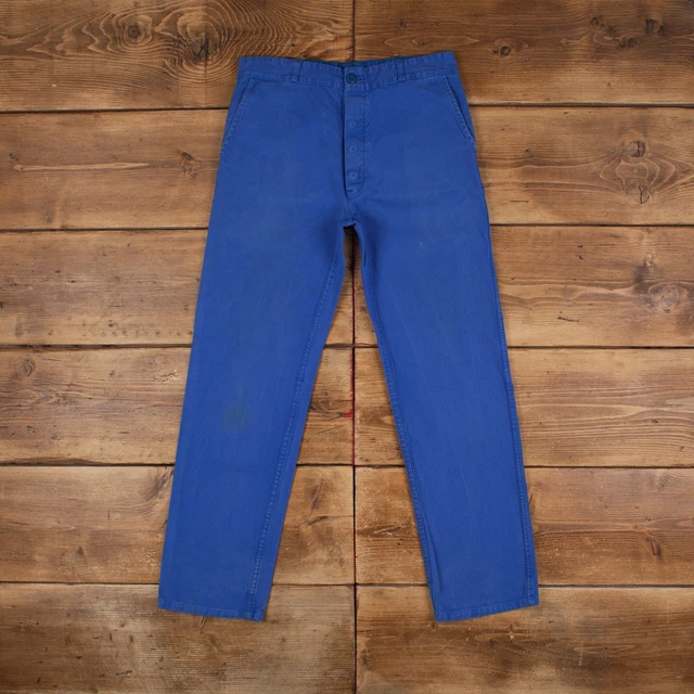 Pantaloni da lavoro vintage francesi 31x30 da uomo blu dritto cotone