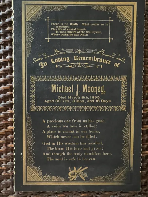 Antique Funeral Cabinet Card Funeral - 1890 Michael J. Mooney
