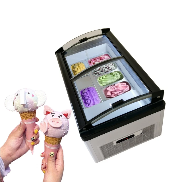 Vaseni  Gelato Ice Cream Showcase Display with 6 Square Storage Basket With LED
