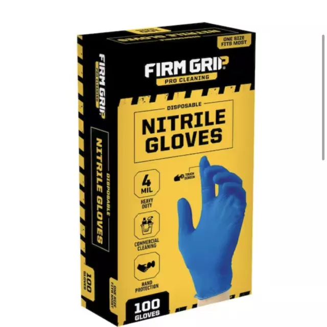 Firm Grip Pro Cleaning - Disposable Heavy Duty Nitrile Gloves 100ct Box