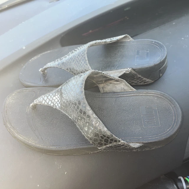 Fitflop Leather Toe Post Thong Sandals Black Women's Size 9 Cushion Comfort