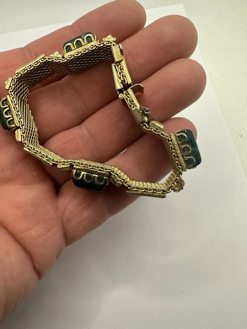 Bracelet Articulé Argenté Années 70 Avec 6 Pierres - Vintage, Fermoir Mousqueton