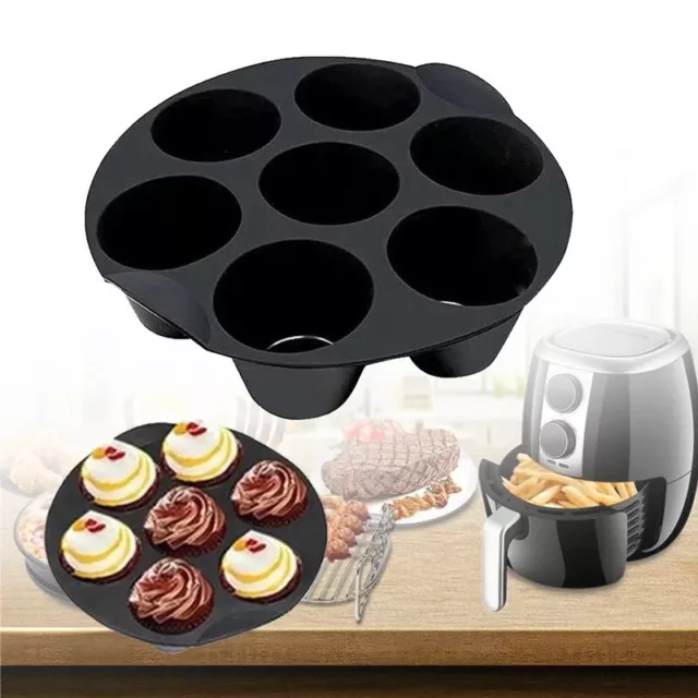 7 CAVITY AIR Fryer Cake Cup Mold Cupcake Muffin Baking Cups Pan Basket