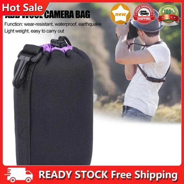 Neoprene Camera Lens Pouch Drawstring Waterproof Shockproof Soft Bag (L)