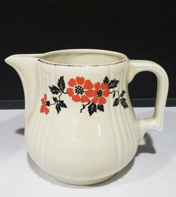 Vintage Hall Superior Quality Kitchenware Red Poppy Water Juice Pitcher 6.5" USA