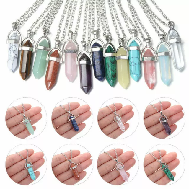 50pc Women Fashion Crystal Hexagonal Point Necklace Pendant Reiki Chakra Healing