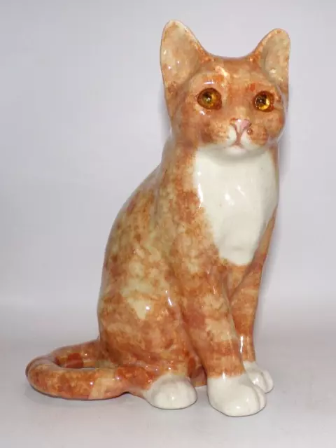 Vintage Winstanley Pottery Seated Ginger Cat Figure Glass Eyes Size 4 Signed