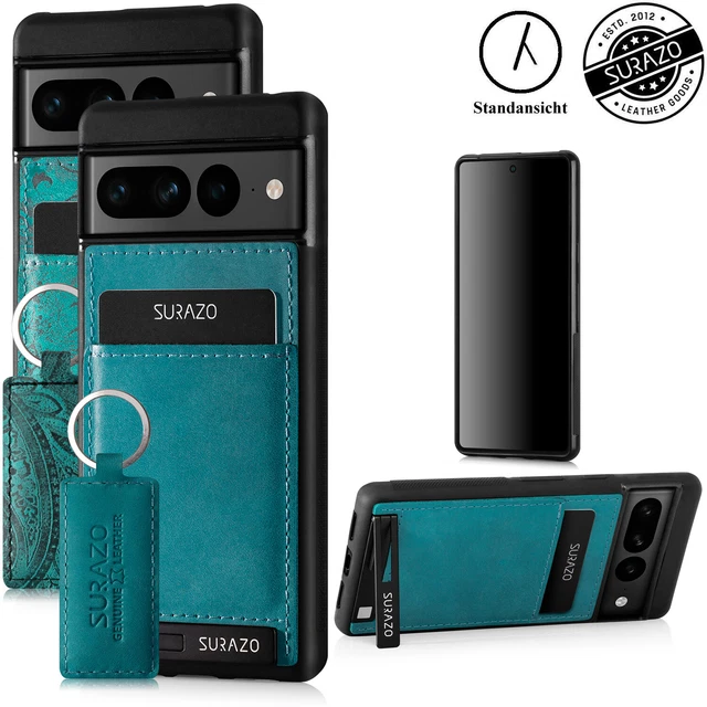 SURAZO Leder Back Case HandyTasche Handy Hulle für Google Pixel 7 Pro Vintage