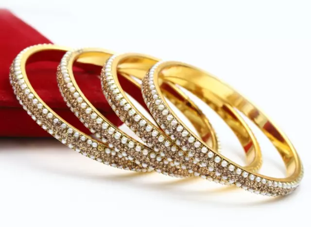 Indian Ethnic Gold Plated Jewelry Bollywood Fashion Bridal Bangles Bracelets 4pc