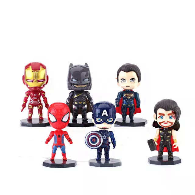 6Pcs Q version Avengers SuperHero Iron-man Spiderman Toy Cake Toppers Decoration