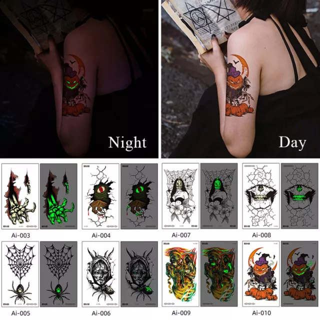 Halloween Brillante Tatuaje Pegatina Personalizada Horror Cuerpo Kun