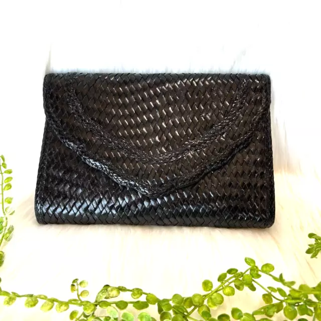 Yves Saint Laurent Clutch Hand Braided Bag Black Purse YSL