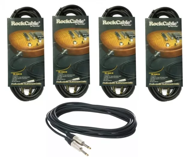 ROCKCABLE CAVO per STRUMENTI CHITARRA BASSO SET di 5 CAVI DA 9 mt JACK - JACK