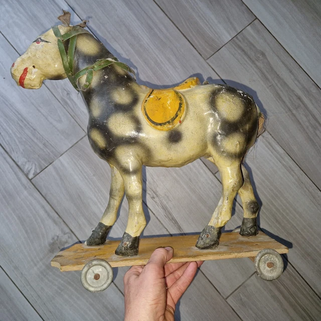 JOUET BOIS À Tirer Ancien Chevaux Et Charette L 57 EUR 49,90 - FR