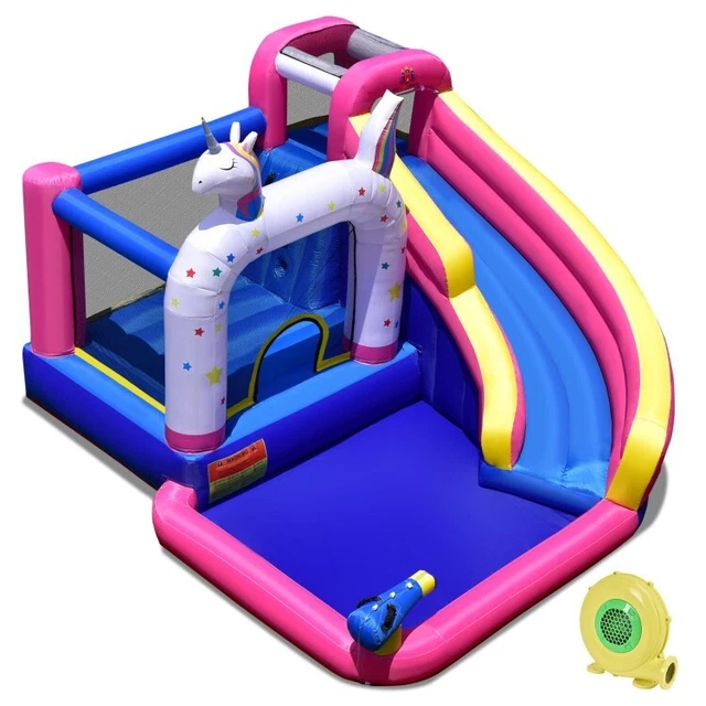 Unicorn Inflatable Water Slide Kids Bounce House Castle In/Outdoor w/480W Blower