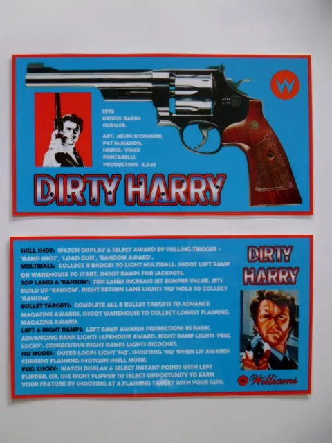 * * 'DIRTY HARRY' Williams 1995 Custom Instruction/Apron Cards * * (New)