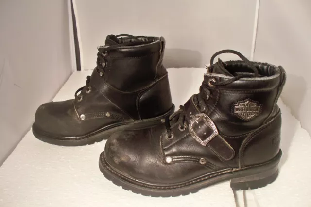 Harley Davidson Women's Size 7 Black Steel Toe Biker Boots Used