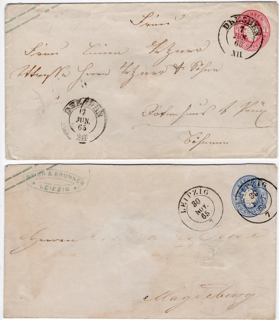 Altdeutschland Sachsen 2 Ganzsachen Mi.Nr. U 16 & U 17 Dresden / Leipzig 1865