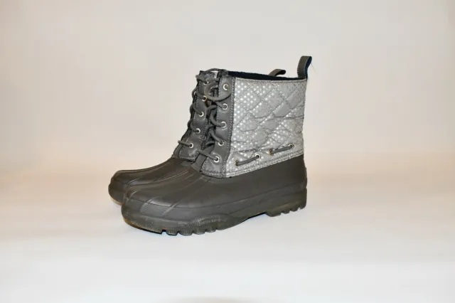 Sperry Duck Boots Top-Sider Quilted Silver Gray Waterproof Rubber Women's 9