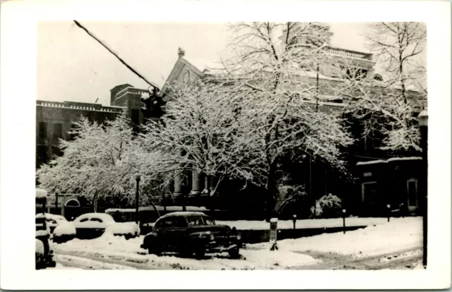 Vtg Postcard RPPC 1940s Hazard Kentucky KY Perry County Courthouse Snow Cars