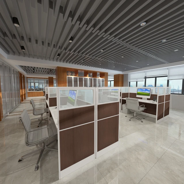 6x3 Cubicles -51″ H- 4 MAN U Shape Glazed Call Center Office Workstations-V