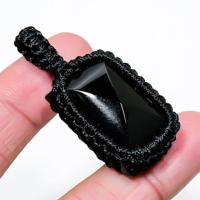 Black Onyx (Simulated) Gemstone Handmade Mine Micra Jewelry Pendant 1.97"