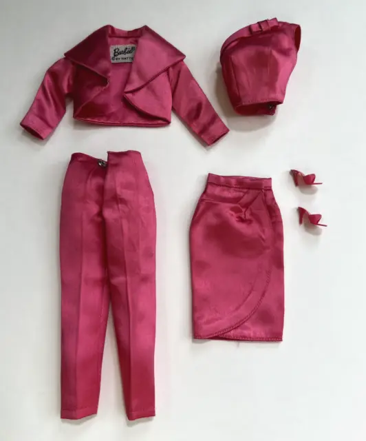 Vintage Barbie Satin N Rose Set Bolero Jacket, Top, Pants, Wrap Skirt, Mules