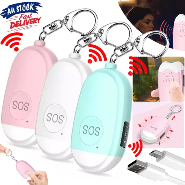 130dB Personal Safety Alarm Keychain Attack Emergency Security LED Rechargeable