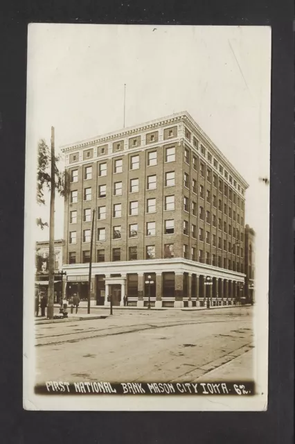 Mason City Iowa IA 1911 RPPC 7 Story First National Bank Building, Trolley Track