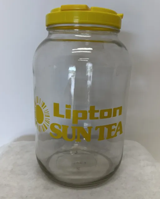 Vintage 70's 80's LIPTON SUN TEA Yellow Ice Iced GALLON GLASS JAR JUG