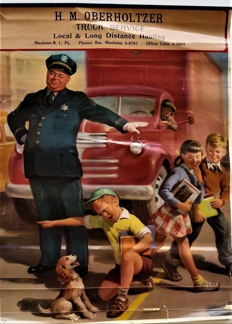1950 antique OBERHOLTZER manheim pa AD CALENDAR TOP truck service POSTER