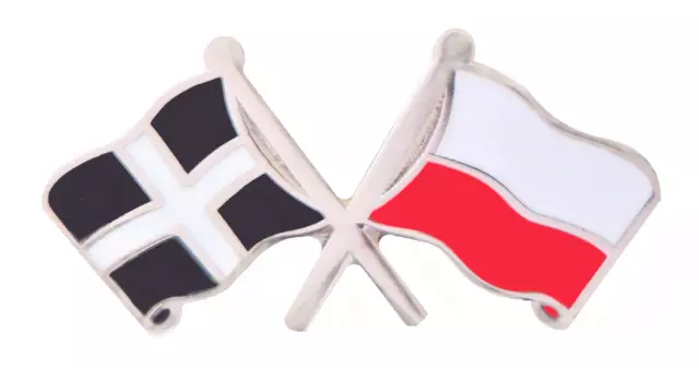 Poland Flag & Cornwall St Piran's Flag Friendship Courtesy Pin Badge