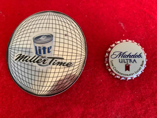 Vintage 2 Pinback Button Pins - Miller Lite Flashing & Michelob Ultra Flashing